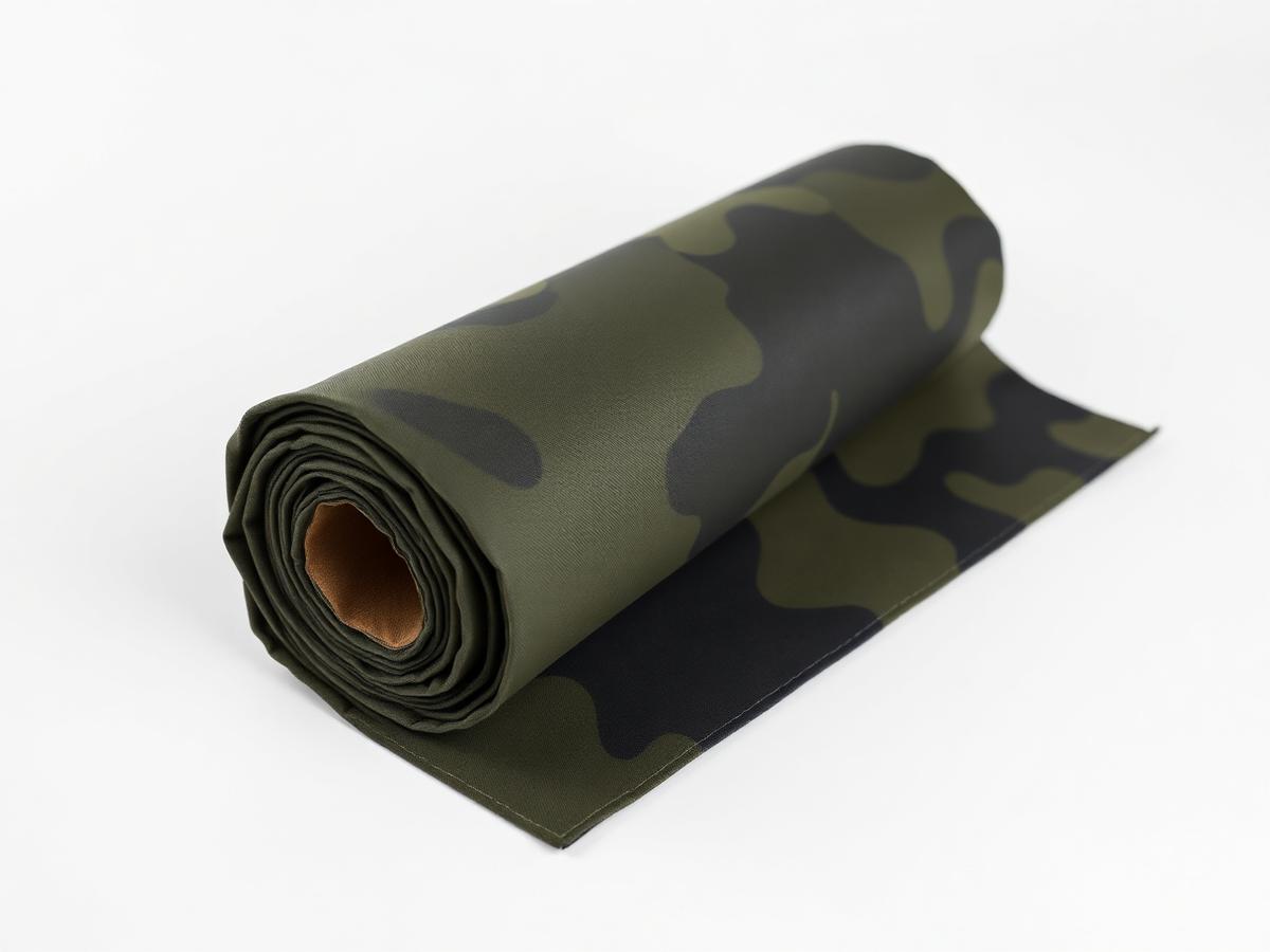Roll of ripstop tactical fabric with reinforced construction on a white studio surface